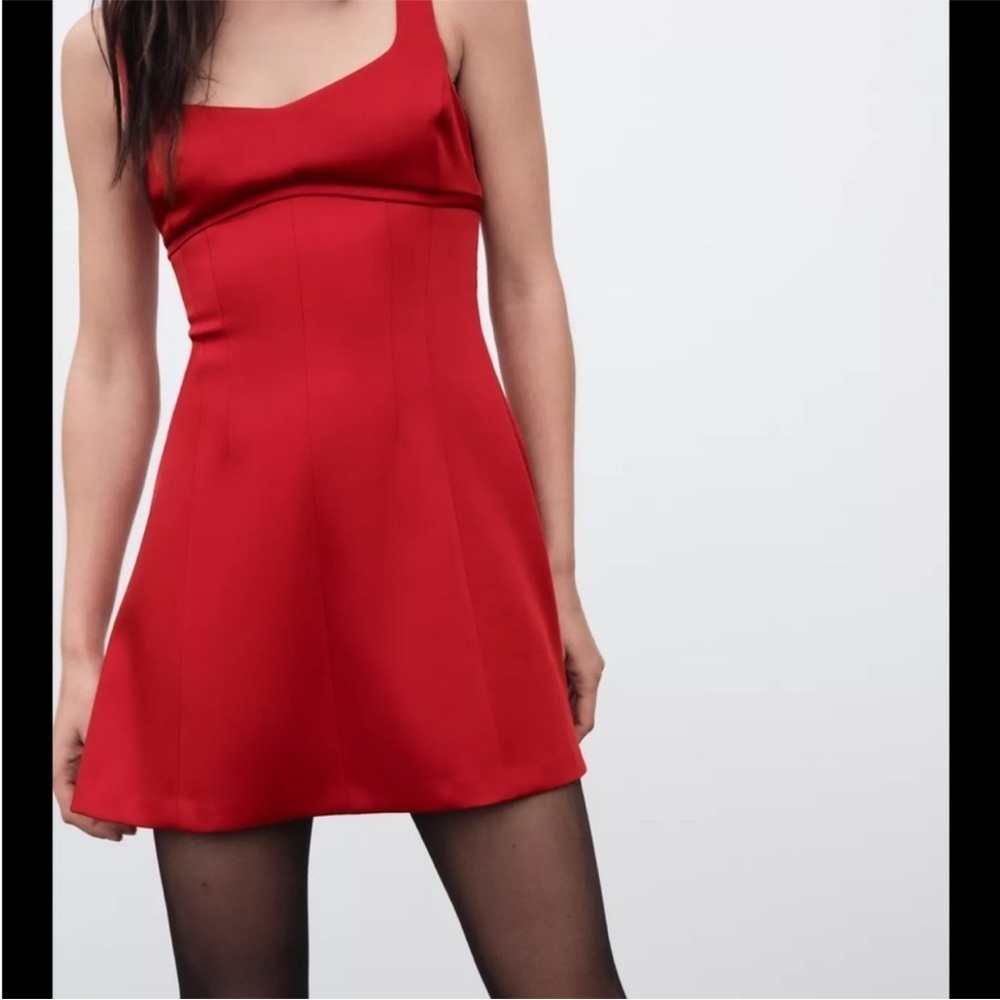 Zara Vibrant Red Bodycon Mini Dress Cutout Back Y2K Valentine Party